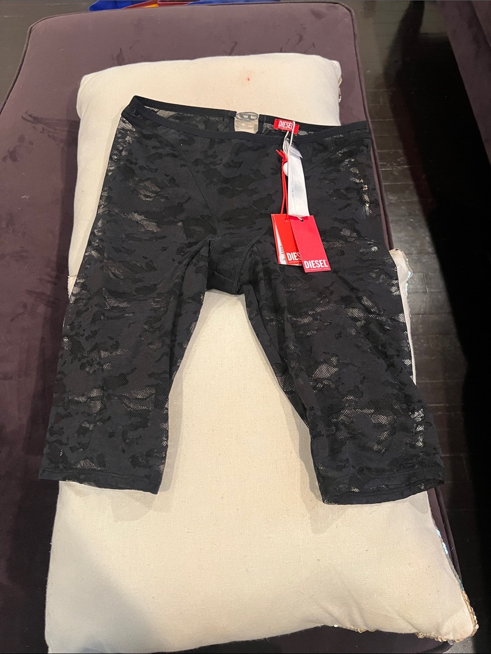 Diesel Women’s Black Lace-Overlay Biker Shorts